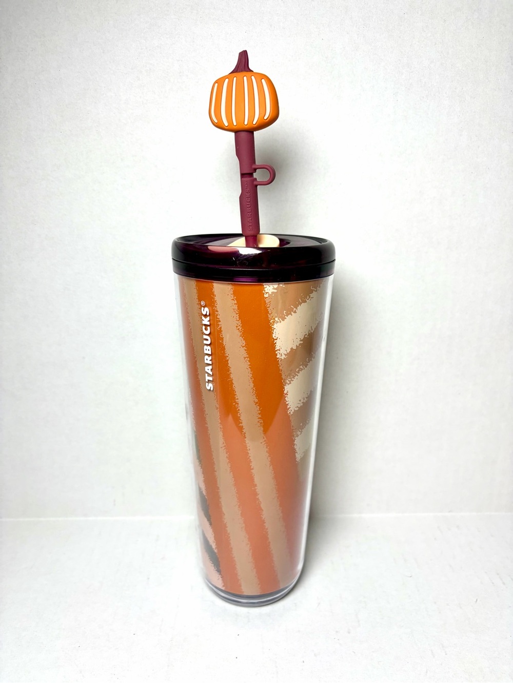 NWT Starbucks 2025 Fall Halloween Orange Pumpkin Topper Hot/Cold Cup Tumbler